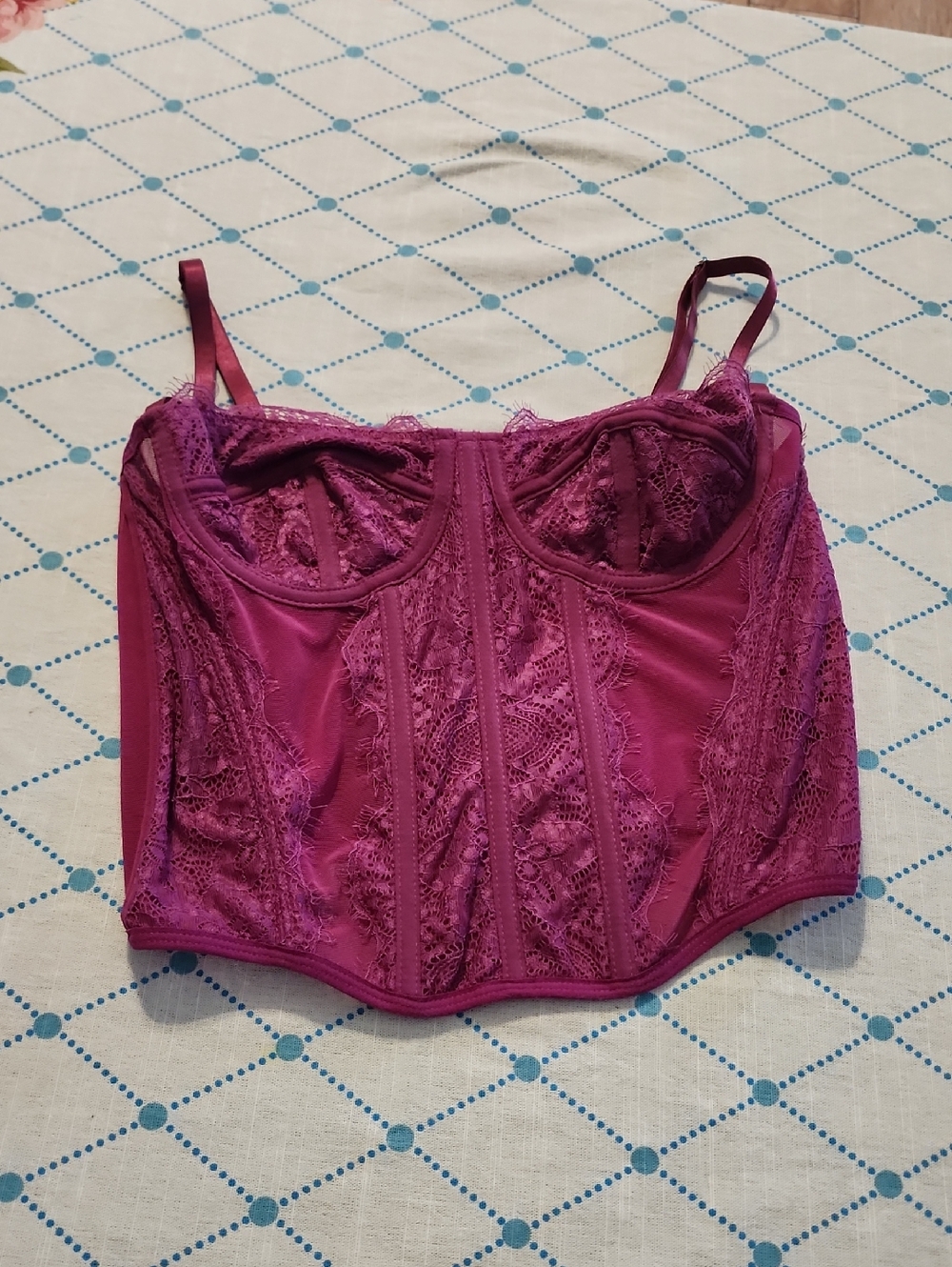 Lace Longline Bustier Corset Top - Magenta